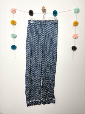Eberjey Navy and White Pattern Silk Pajama Pants